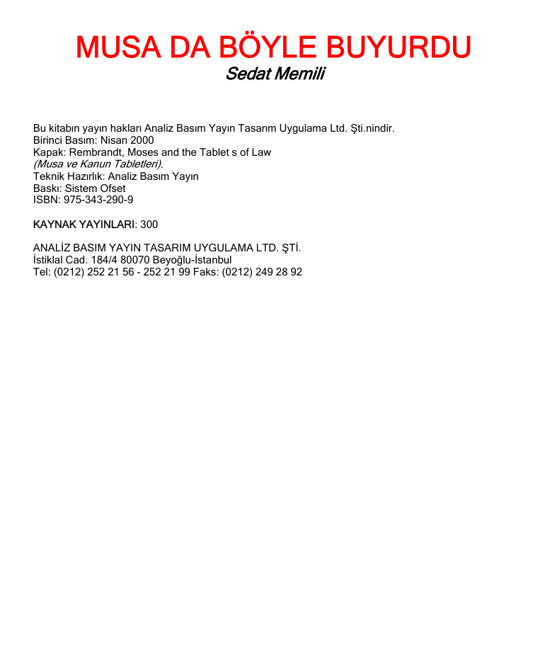 Sedat Memili Musa Da Boyle Buyurdu Kitap Kapağı