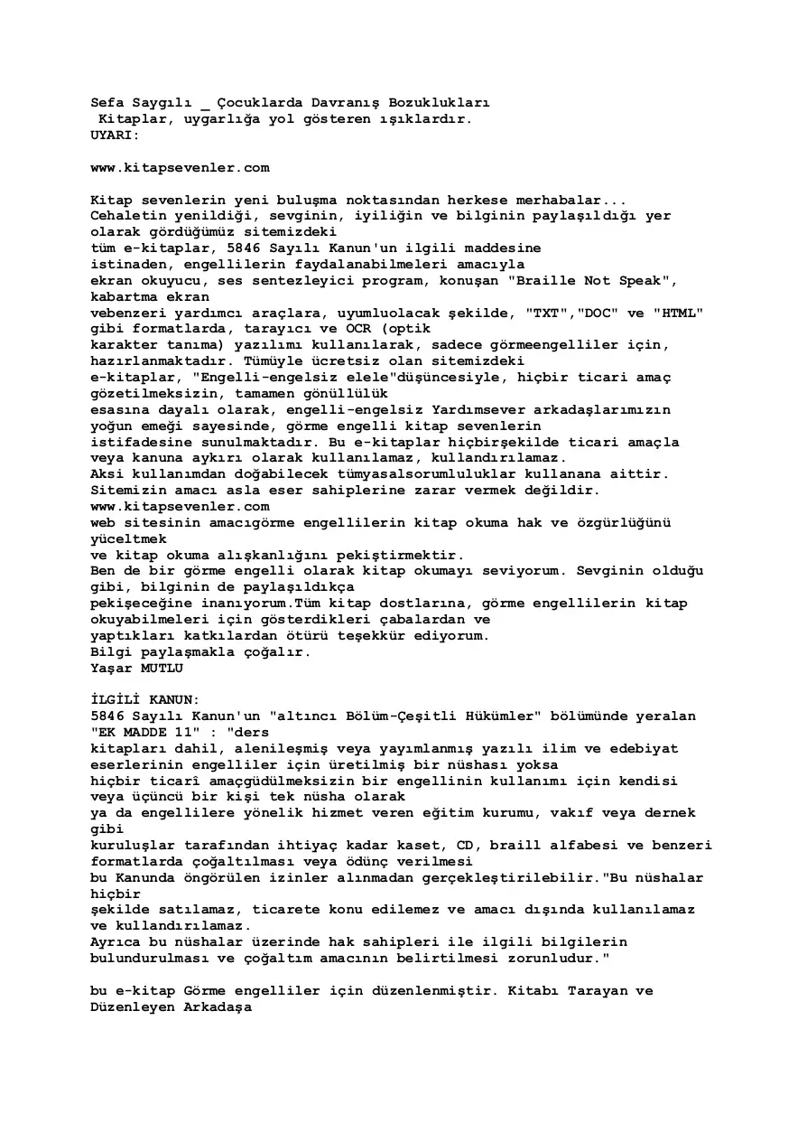 Çocuklarda Davranış Bozuklukları PDF – Sefa Saygılı