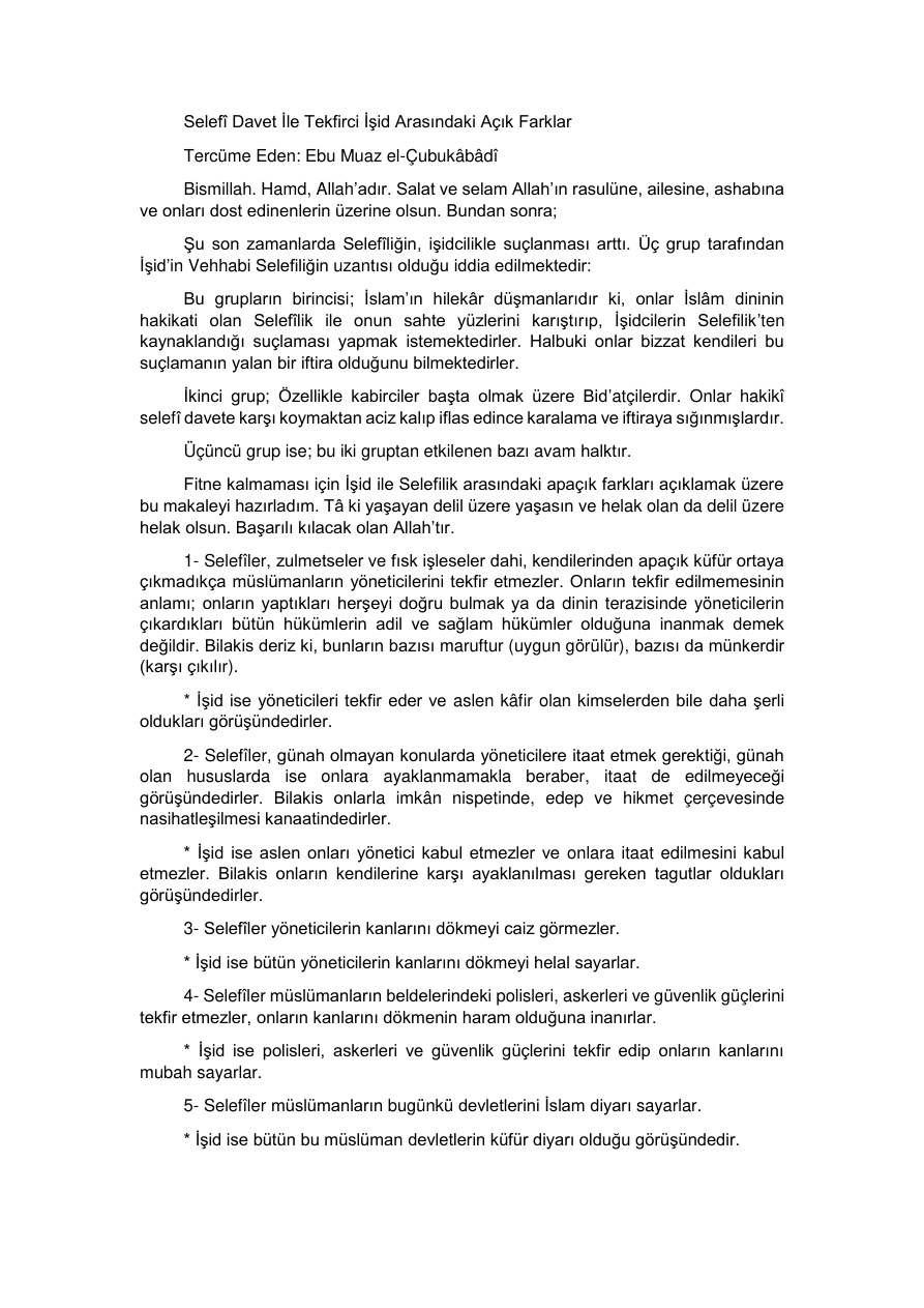 Selefî_Davet_İle_Tekfirci_İşid_Arasındaki PDF – Kolektif / Siyaset