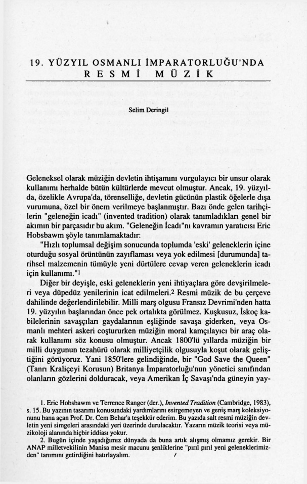19. Yüzyıl Osmanlı İmparatorluğu’nda Resmi Müzik PDF – Selim Deringil