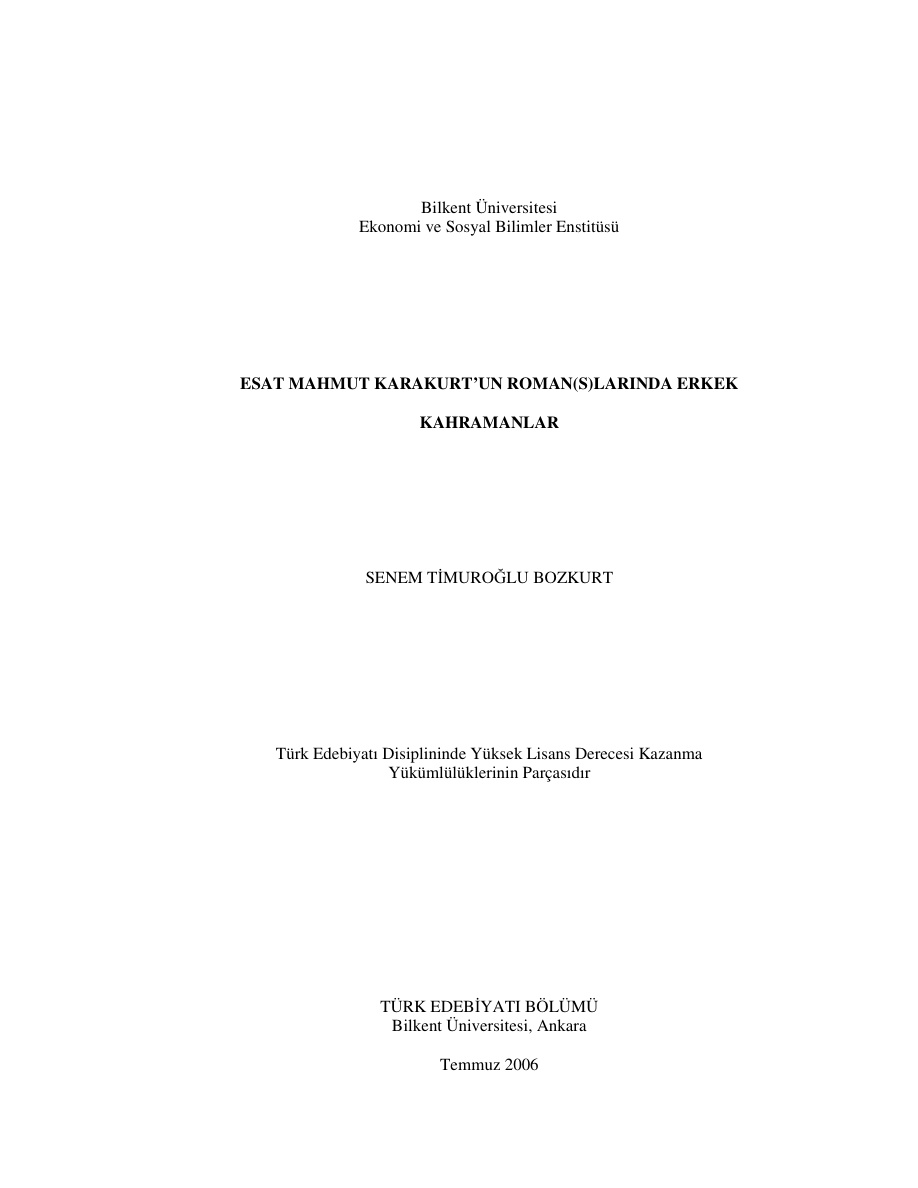 Esat Mahmut Karakurt’un Roman(s)larında Erkek Kahramanlar PDF – Senem Timuroğlu Bozkurt