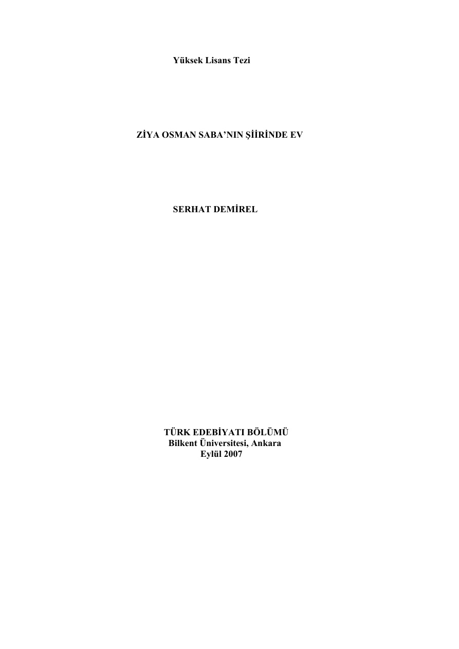 Ziya Osman Saba’nın Şiirinde Ev PDF – Serhat Demirel