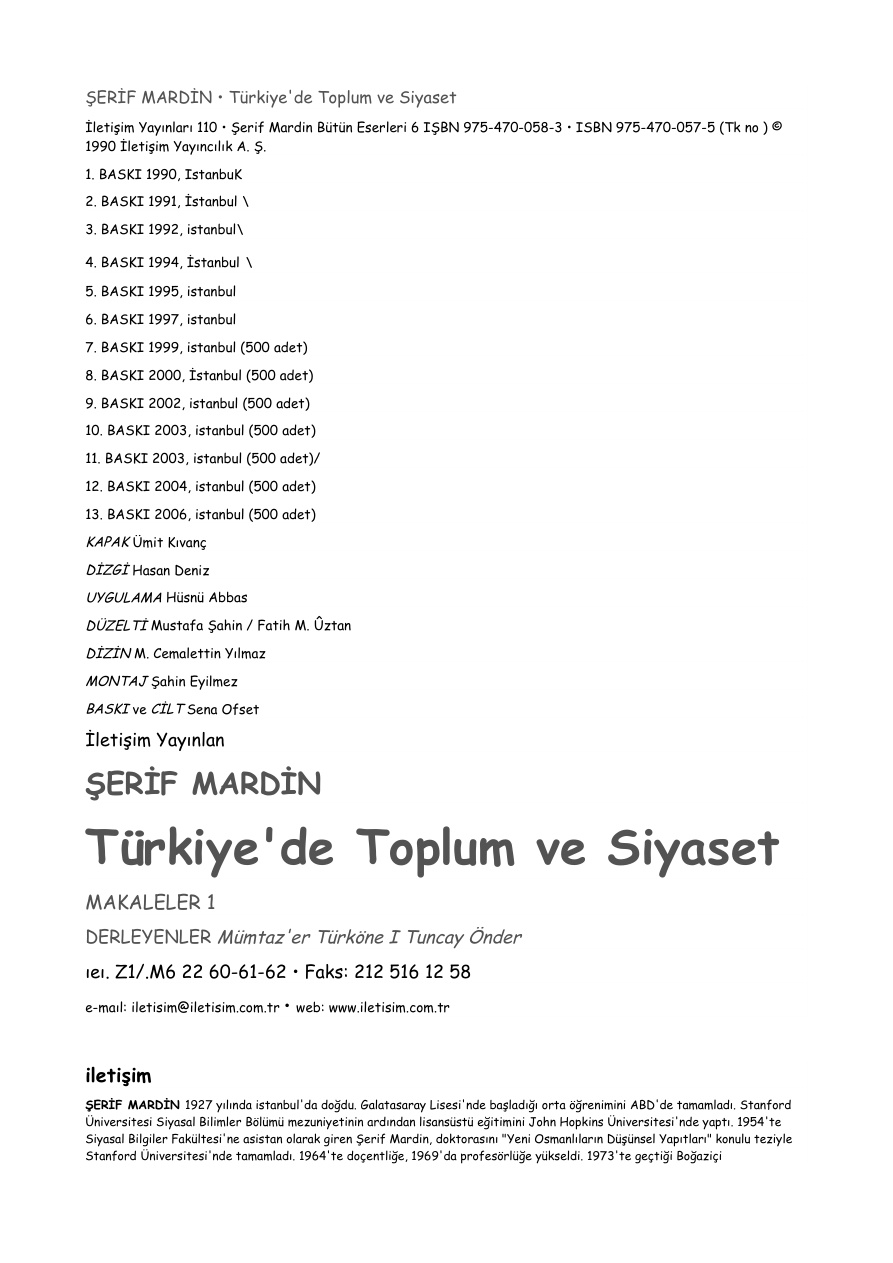 Turkiyede Toplum ve Siyaset PDF – Şerif Mardin