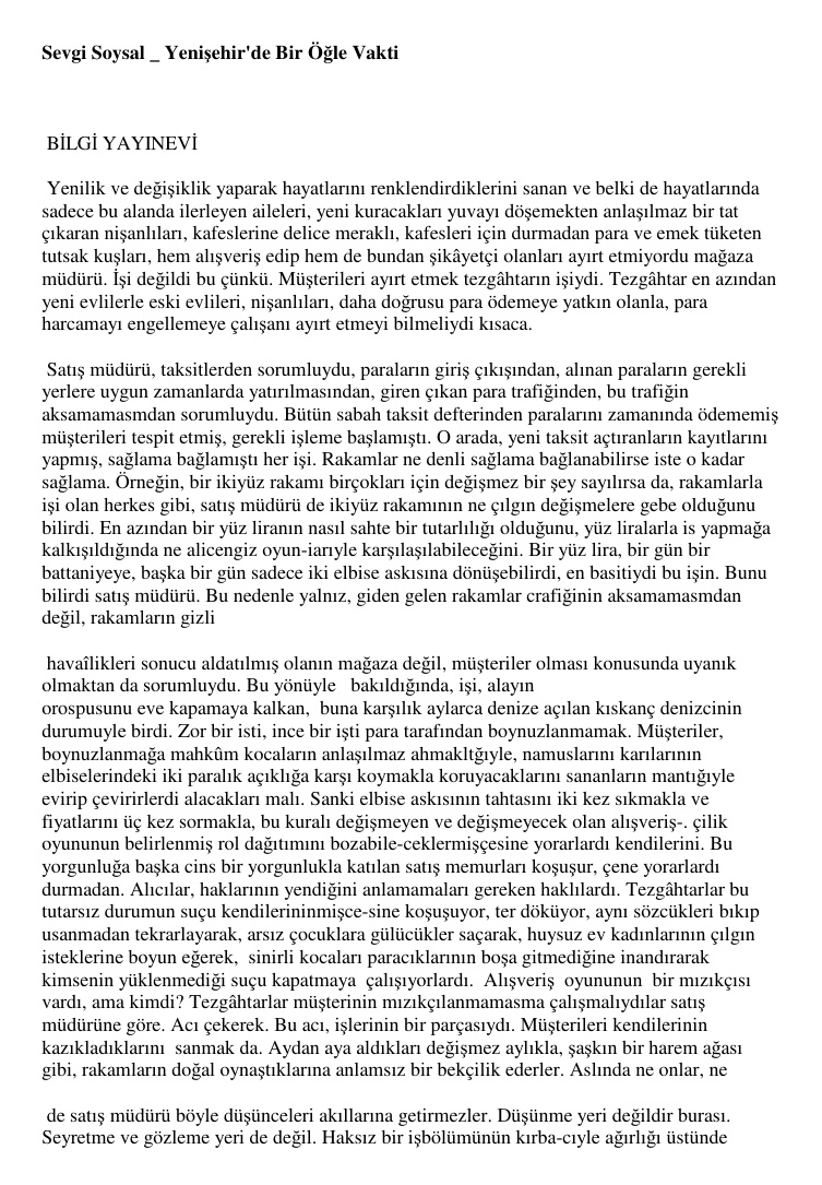 Yenisehir De Bir Ogle Vakti PDF – Sevgi Soysal