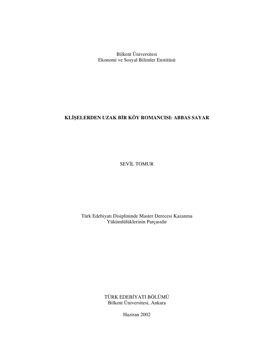 Klişelerden Uzak Bir Köy Romancısı, Abbas Sayar PDF – Sevil Tomur