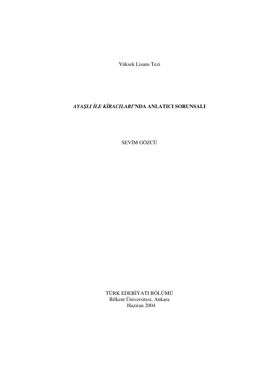 Ayaşlı ile Kiracıları’nda Anlatıcı Sorunsalı PDF – Sevim Gözcü