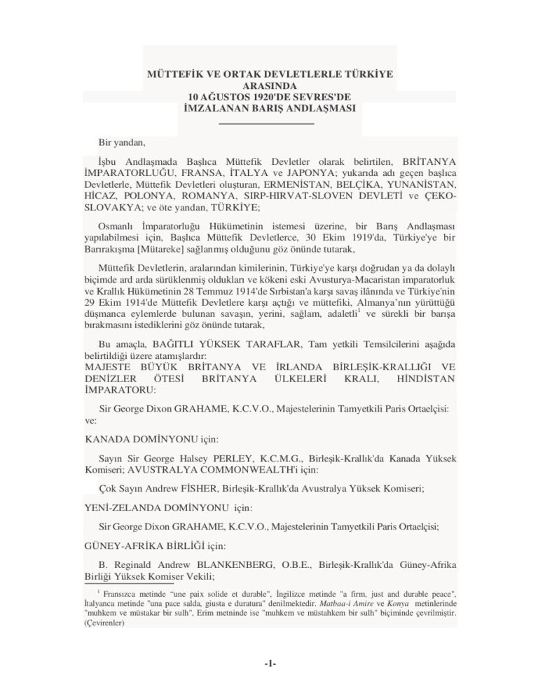 Sevr Baris Andlasmasi Kitap Kapağı