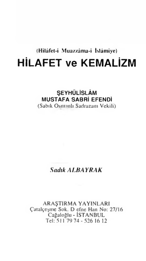 Hilafet ve Kemalizm PDF – Mustafa Sabri Efendi