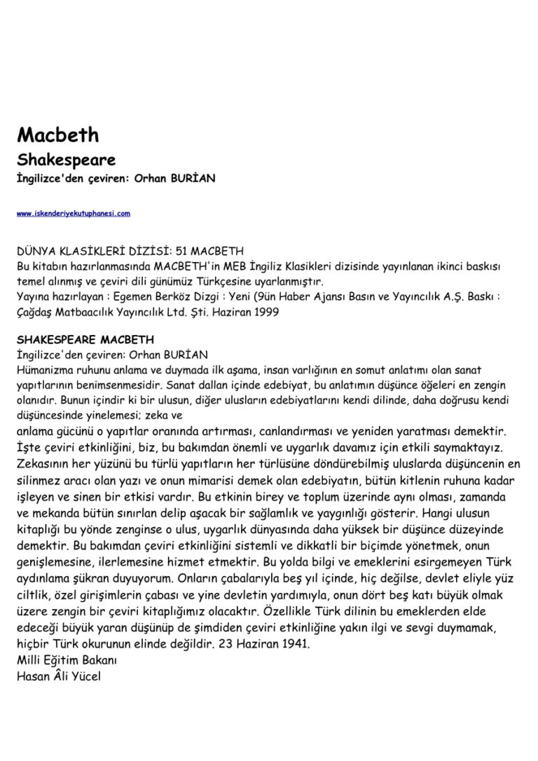Shakespeare Macbeth Kitap Kapağı