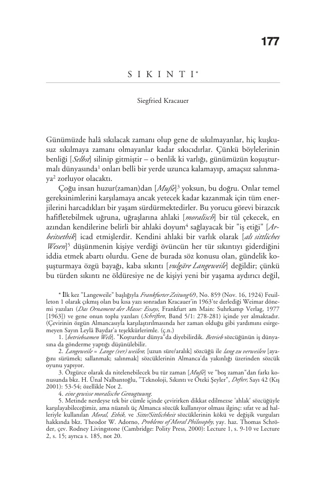 Sıkıntı PDF – Siegfried Kracauer