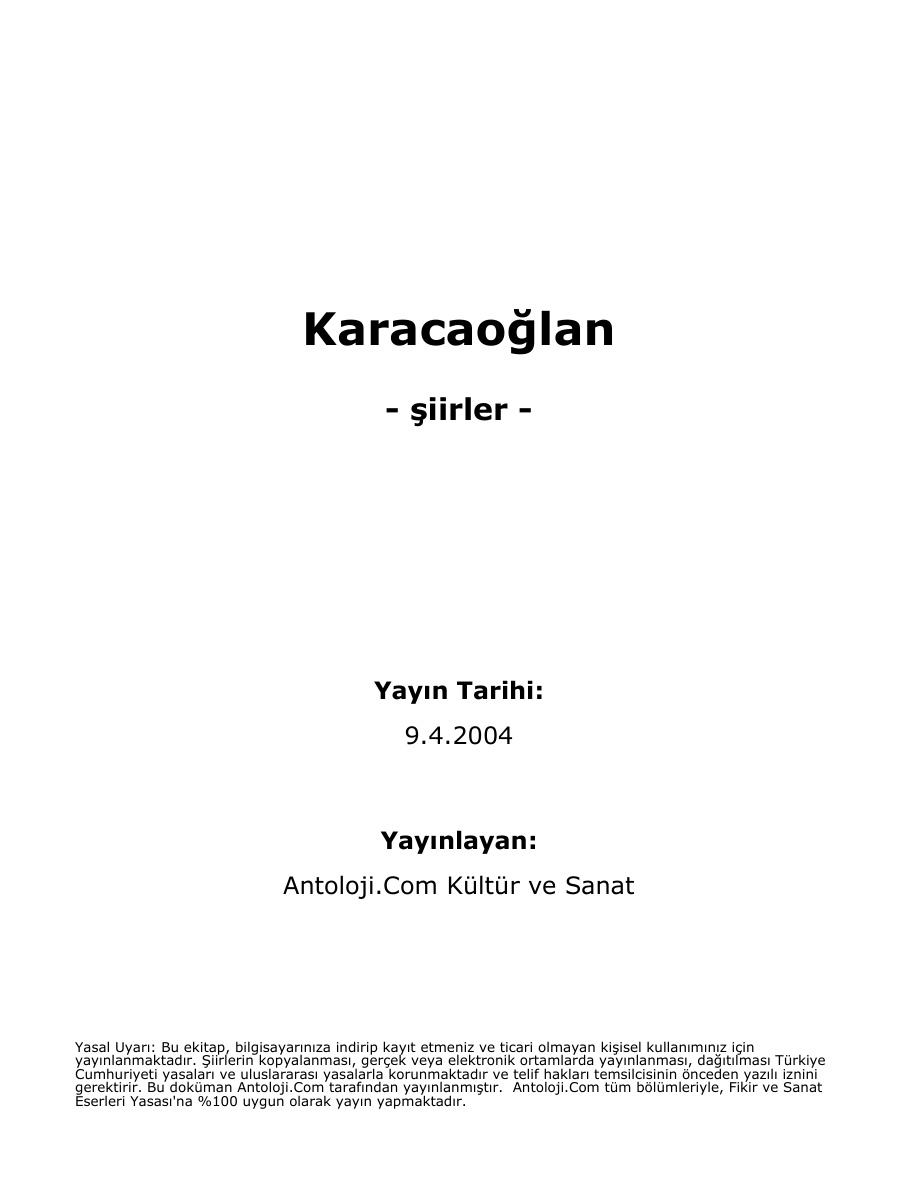 Karacaoglan Şiir Kitabı PDF – Karacaoğlan