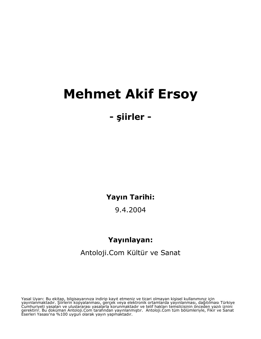 Mehmet Akif Ersoy Şiir Kitabı PDF – Mehmet Akif Ersoy