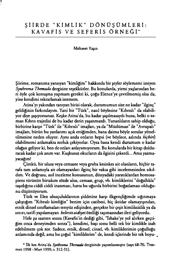 Şiirde Kimlik Dönüşümleri Kavafis ve Seferis Örneği PDF – Kolektif / Eleştiri