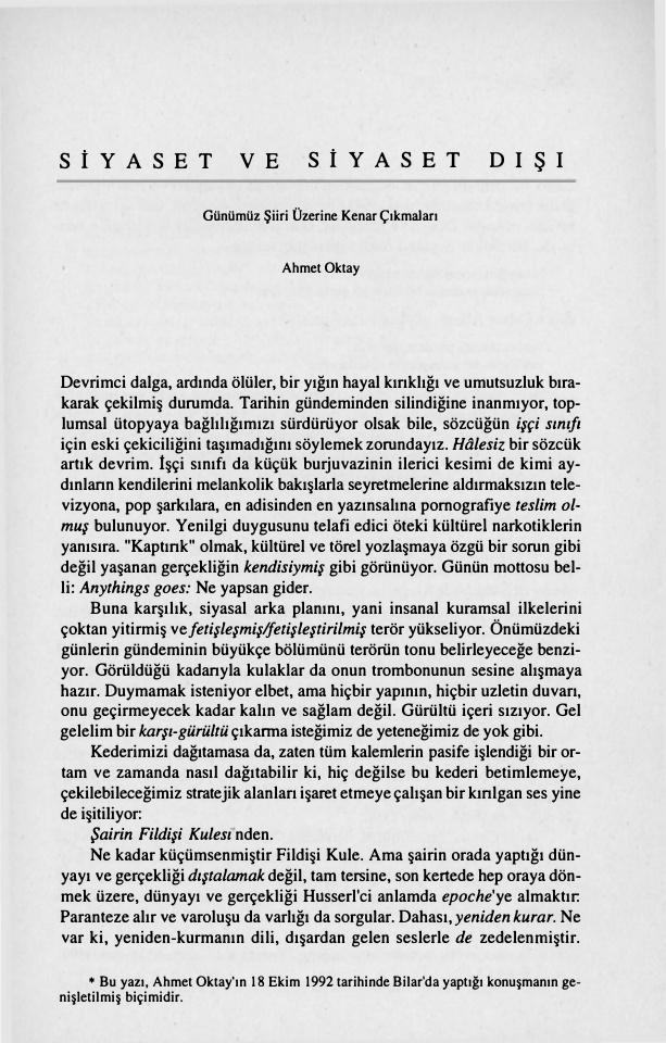Siyaset ve Siyaset Disi PDF – Ahmet Oktay