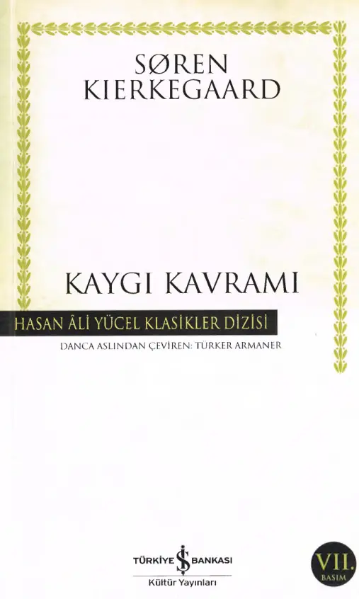 Soren Kierkegaard Kaygı Kavramı İş Bankası Yayınları Kitap Kapağı