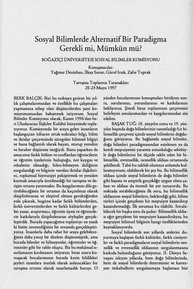 Sosyal Bilimlerde Alternatif Bir Paradigma Gerekli mi Mümkün mu PDF – Yağmur Denizhan, Gürol Irzik, İlkay Sunar, Zafer Toprak