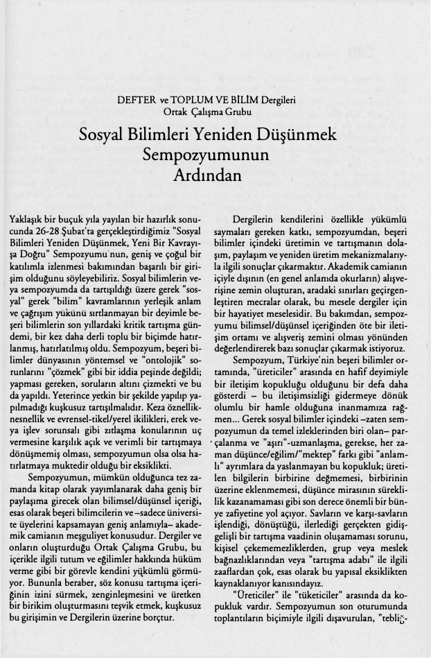 Sosyal Bilimleri Yeniden Düşünmek Sempozyumunun Ardından PDF – Kolektif / Sosyoloji