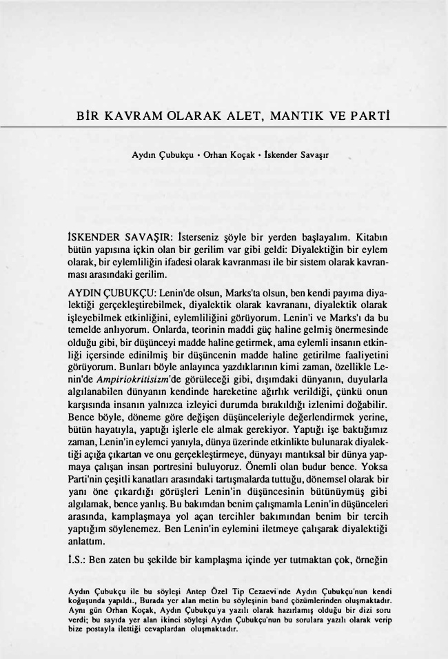 Söylesi Bir Kavram Olarak Alet, Mantik ve Parti PDF – Aydın Çubukçu, Orhan Koçak, İskender Savaşır
