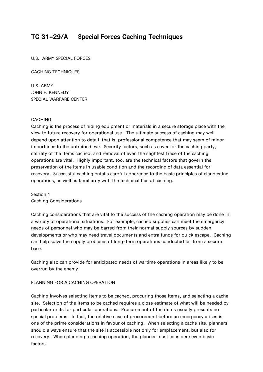 Special Forces Caching Techniques PDF – Unknown / Military