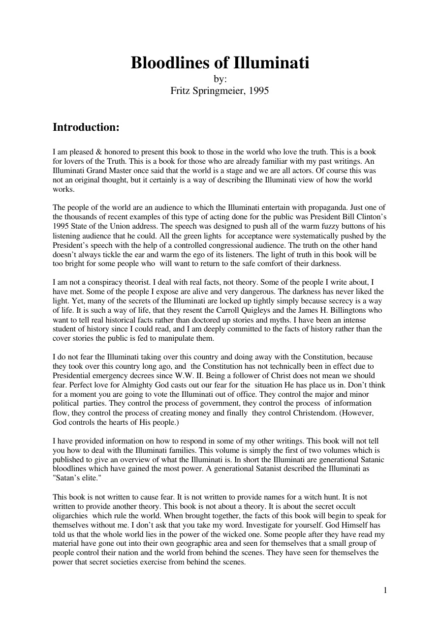 Bloodlines of the Illuminati PDF – Fritz Springmeier