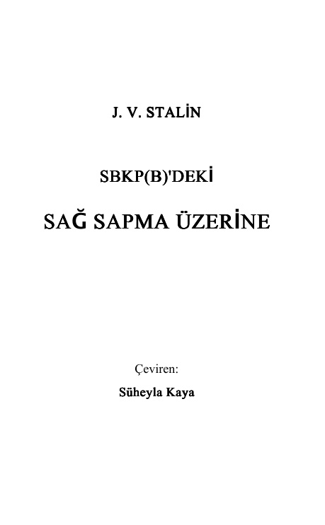 SBKP-B’deki Sağ Sapma Üzerine PDF – Josef Stalin