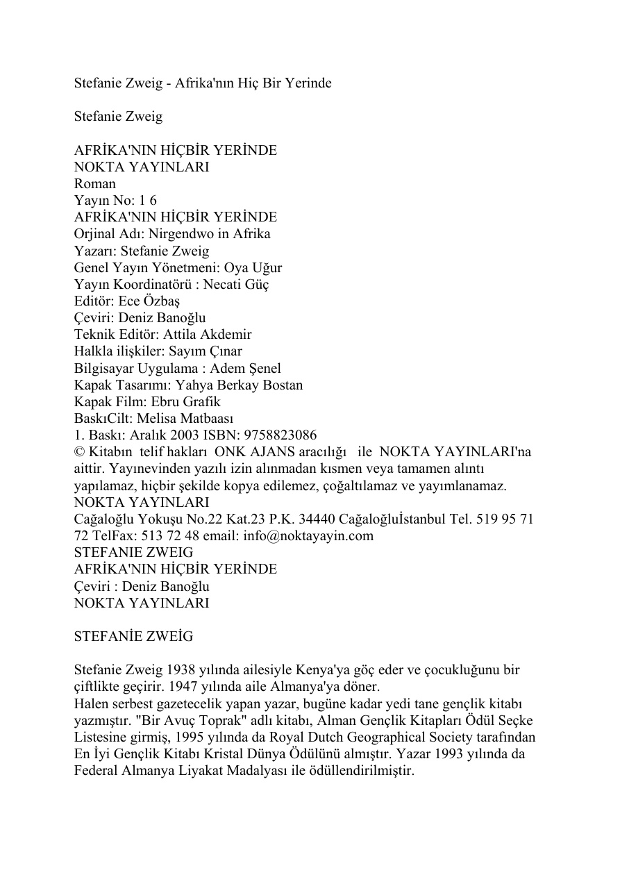 Afrika'nin Hic Bir Yerinde PDF - Stefanie Zweig 15 Afrika’nin Hic Bir Yerinde PDF – Stefanie Zweig