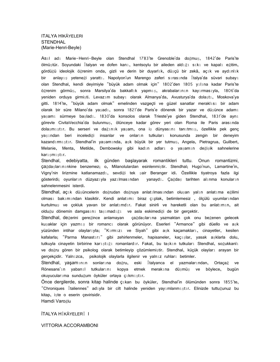 İtalyan Hikayeleri 1 PDF – Stendhal