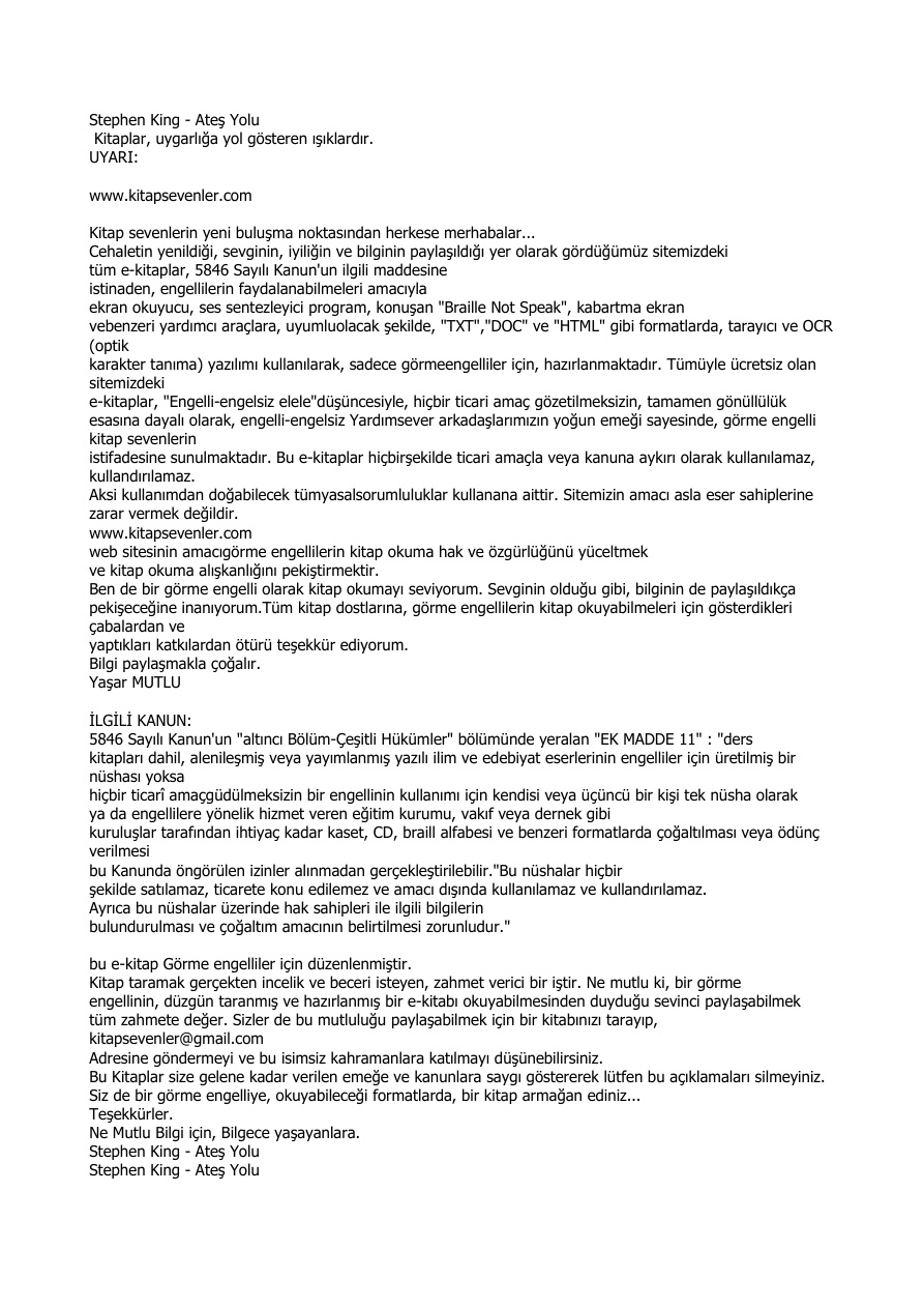 Ateş Yolu PDF – Stephen King (Richard Bachman)