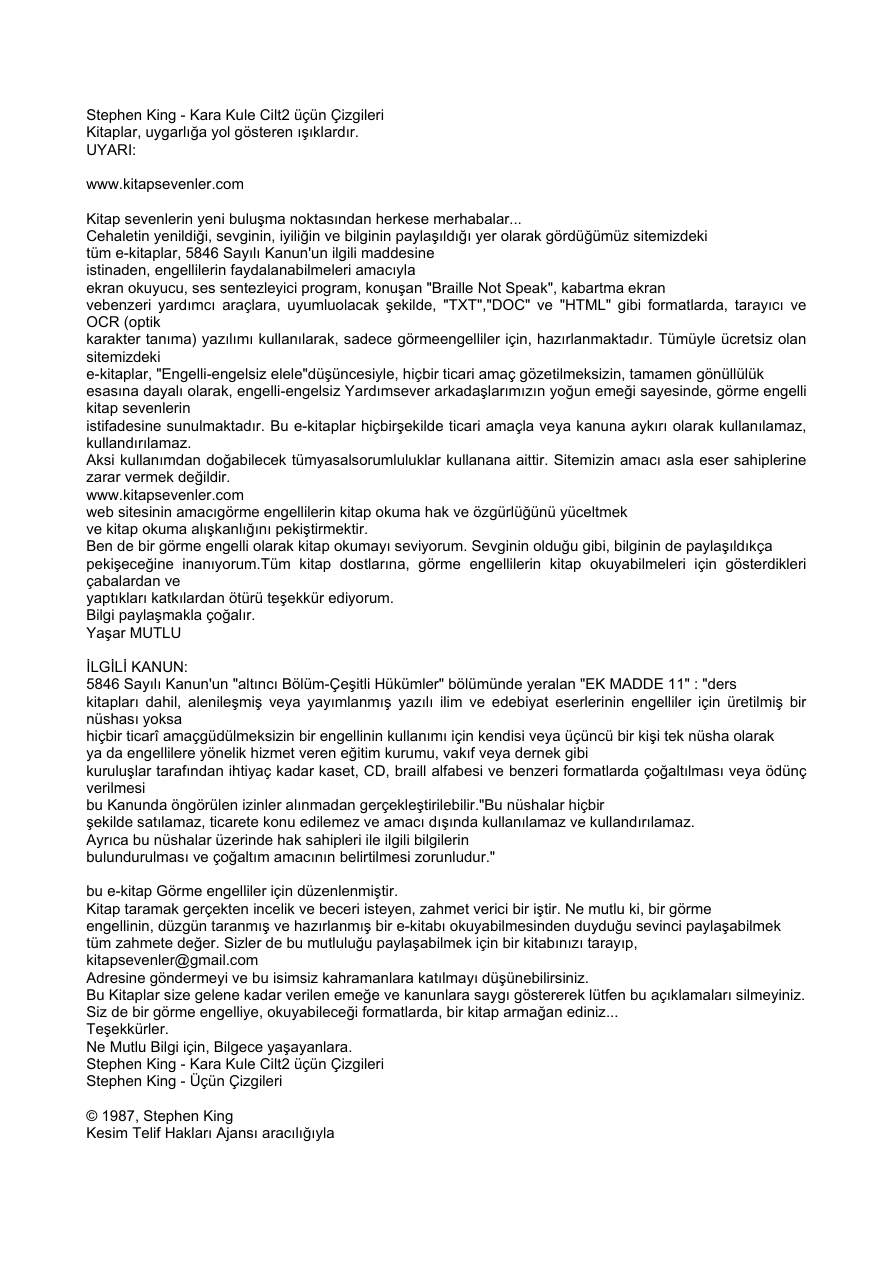 Kara Kule 2 Ucun Cizgileri PDF – Stephen King