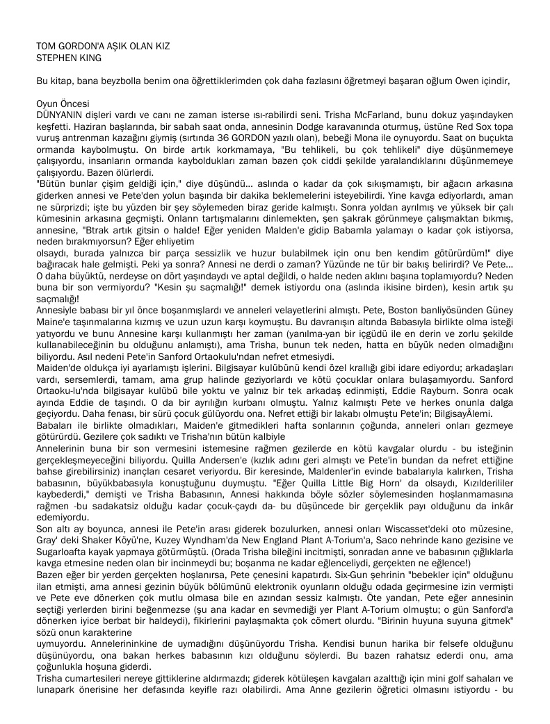 Tom Gordon’a Aşık Olan Kız PDF – Stephen King