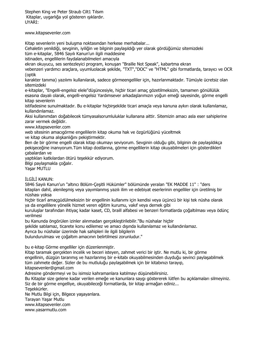 1 Tılsım PDF – Stephen King & Peter Straub