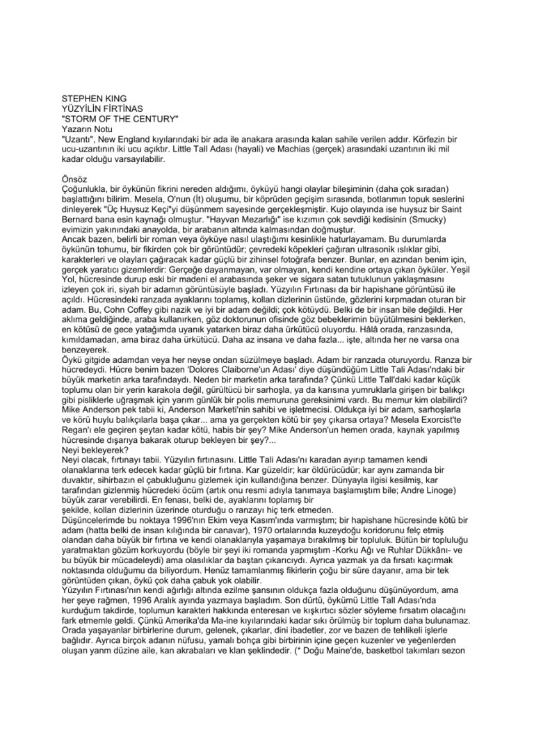 Stephen King Yüzyılın Fırtınası Kitap Kapağı