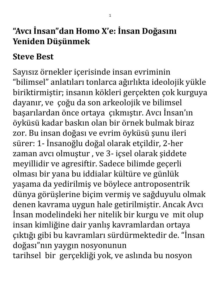 “Avcı İnsan”dan Homo X’e; İnsan Doğasını Yeniden Düşünmek PDF – Steve Best