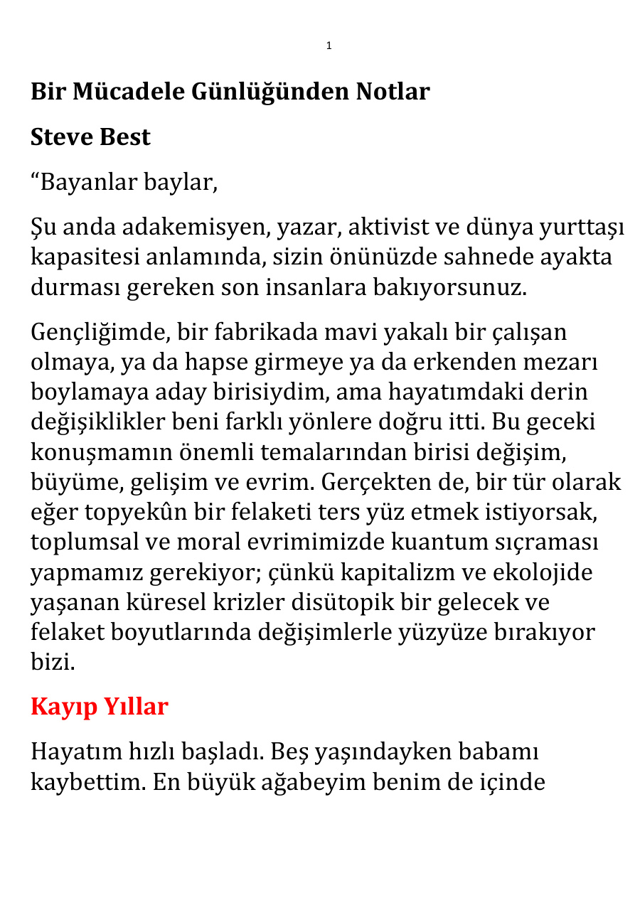 Bir Mücadele Günlüğünden Notlar PDF – Steve Best