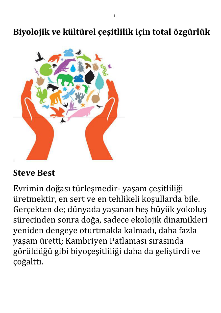 Biyolojik ve kültürel çeşitlilik için total özgürlük PDF – Steve Best