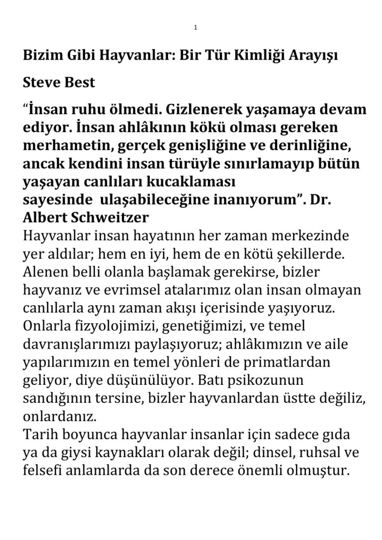 Steve Best Bizim Gibi Hayvanlar; Bir Tür Kimliği Arayışı Kitap Kapağı