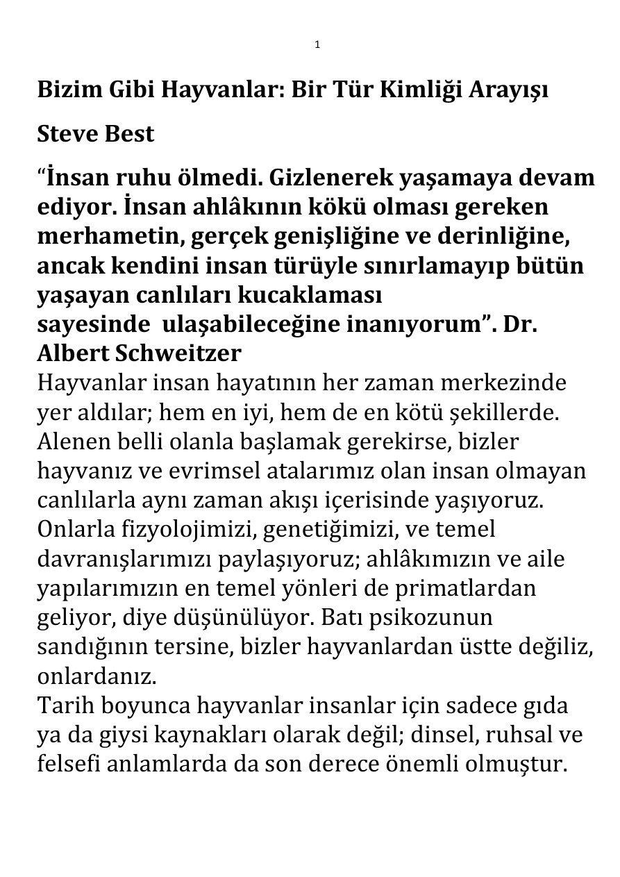 Bizim Gibi Hayvanlar; Bir Tür Kimliği Arayışı PDF – Steve Best