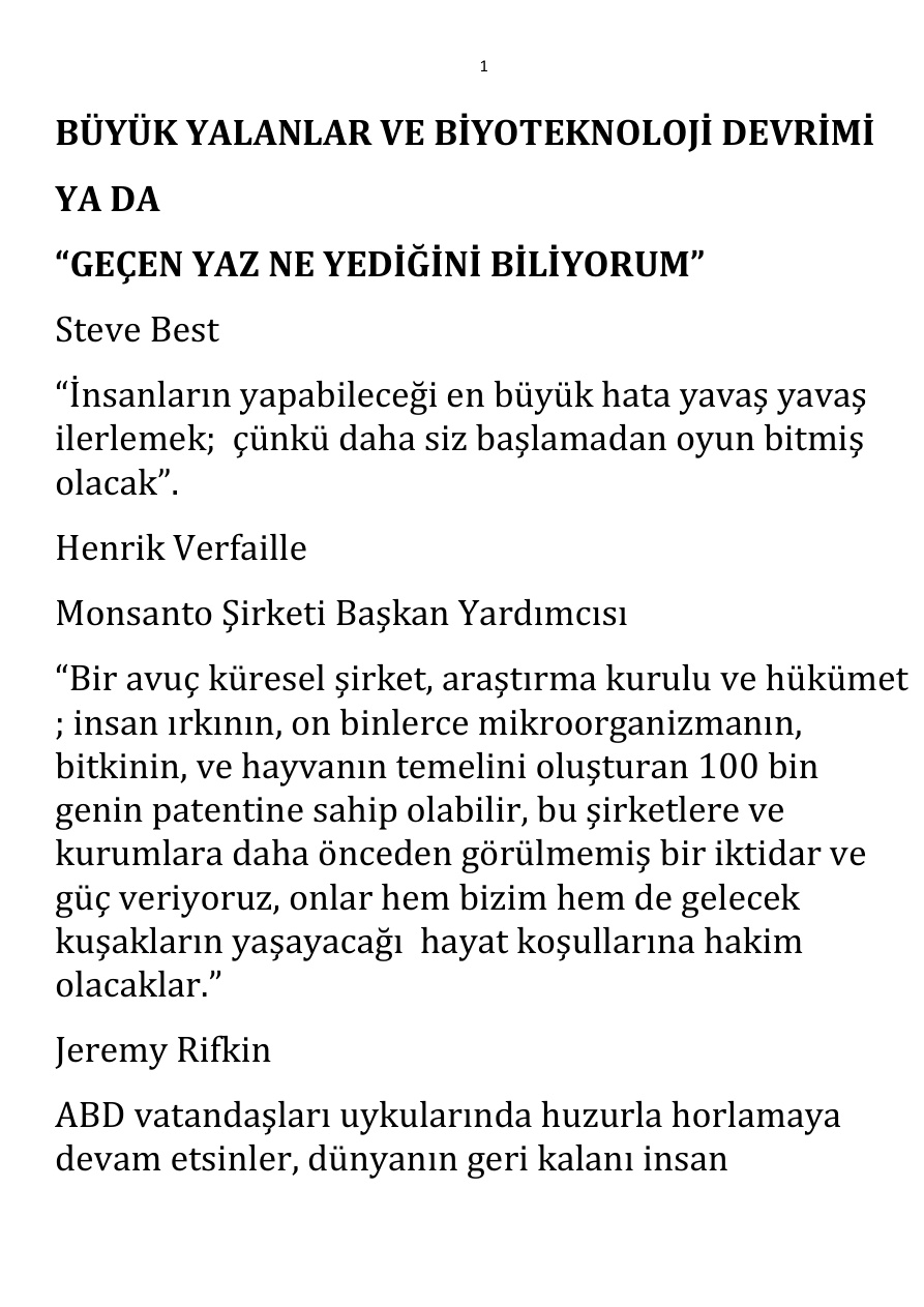 Büyük Yalanlar ve Biyoteknoloji Devrimi PDF – Steve Best