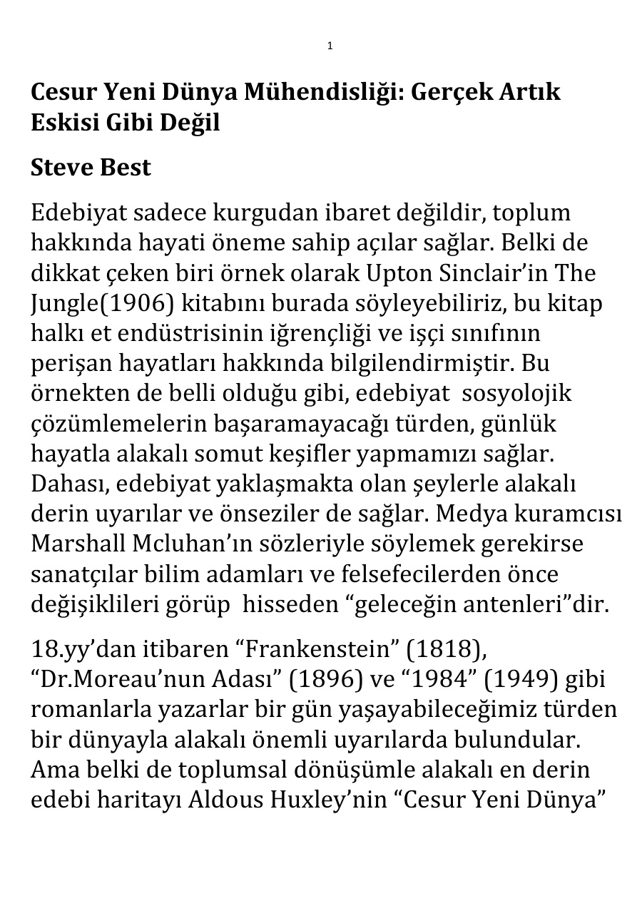 Cesur Yeni Dünya Mühendisliği;Gerçek Artık Eskisi Gibi Değil PDF – Steve Best