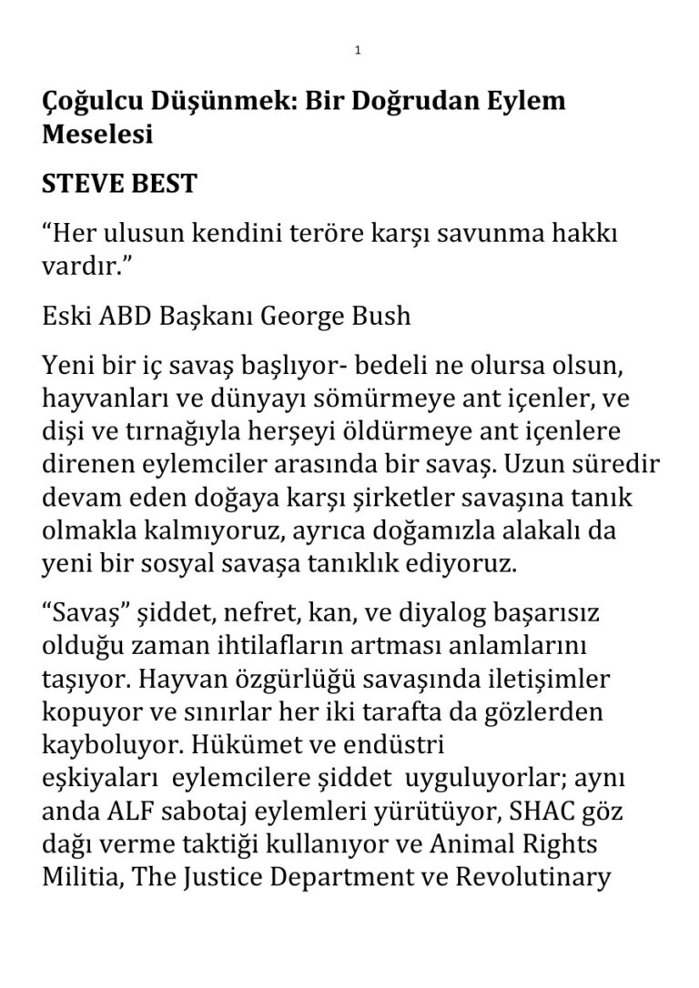 Steve Best Çoğulcu Düşünmek; Bir Doğrudan Eylem Meselesi Kitap Kapağı
