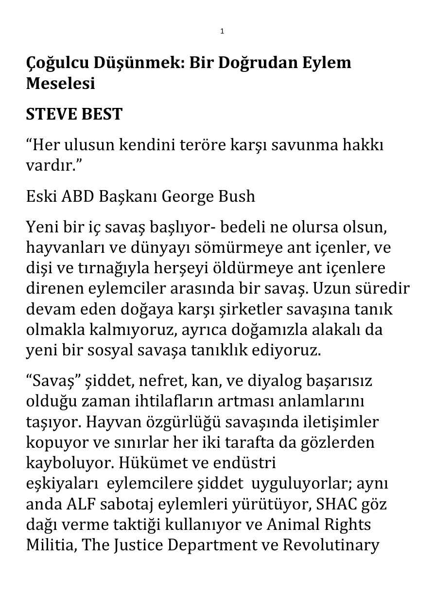 Çoğulcu Düşünmek; Bir Doğrudan Eylem Meselesi PDF – Steve Best