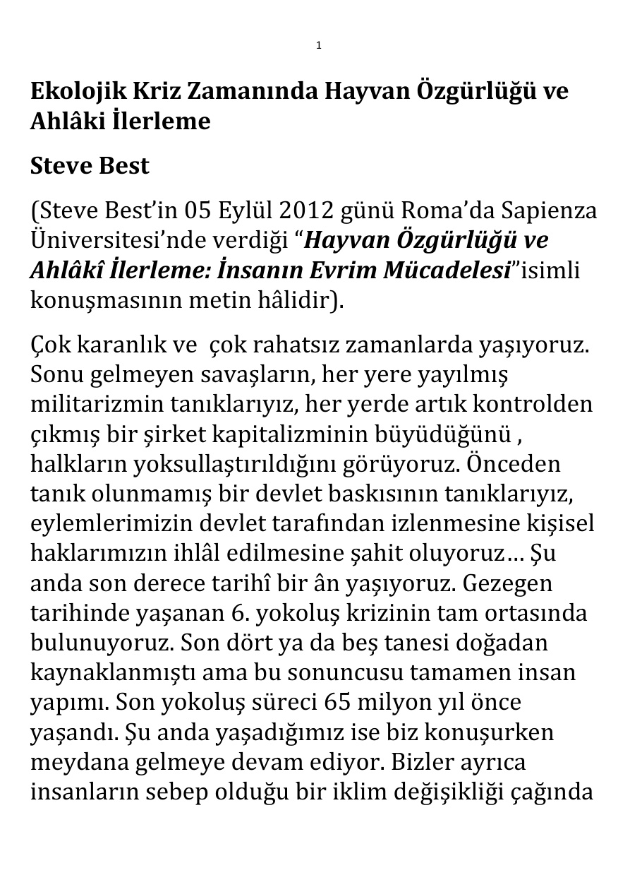 Ekolojik Kriz Zamanında Hayvan Özgürlüğü ve Ahlâki İlerleme PDF – Steve Best