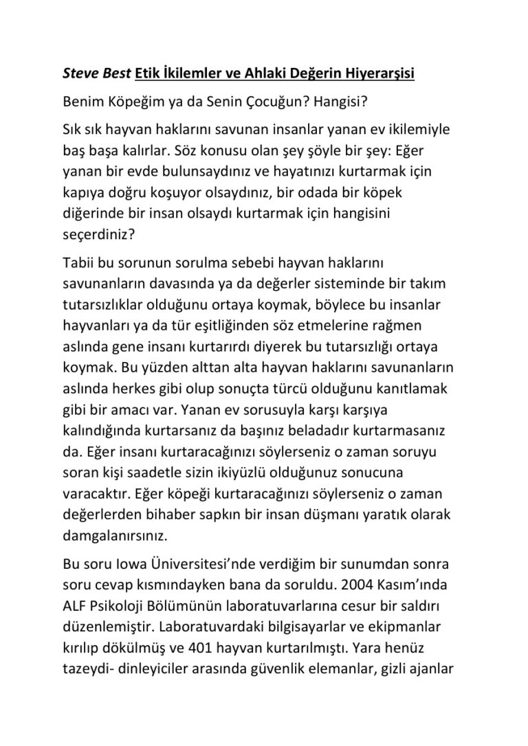 Steve Best Etik İkilemler ve Ahlaki Değerin Hiyerarşisi Kitap Kapağı