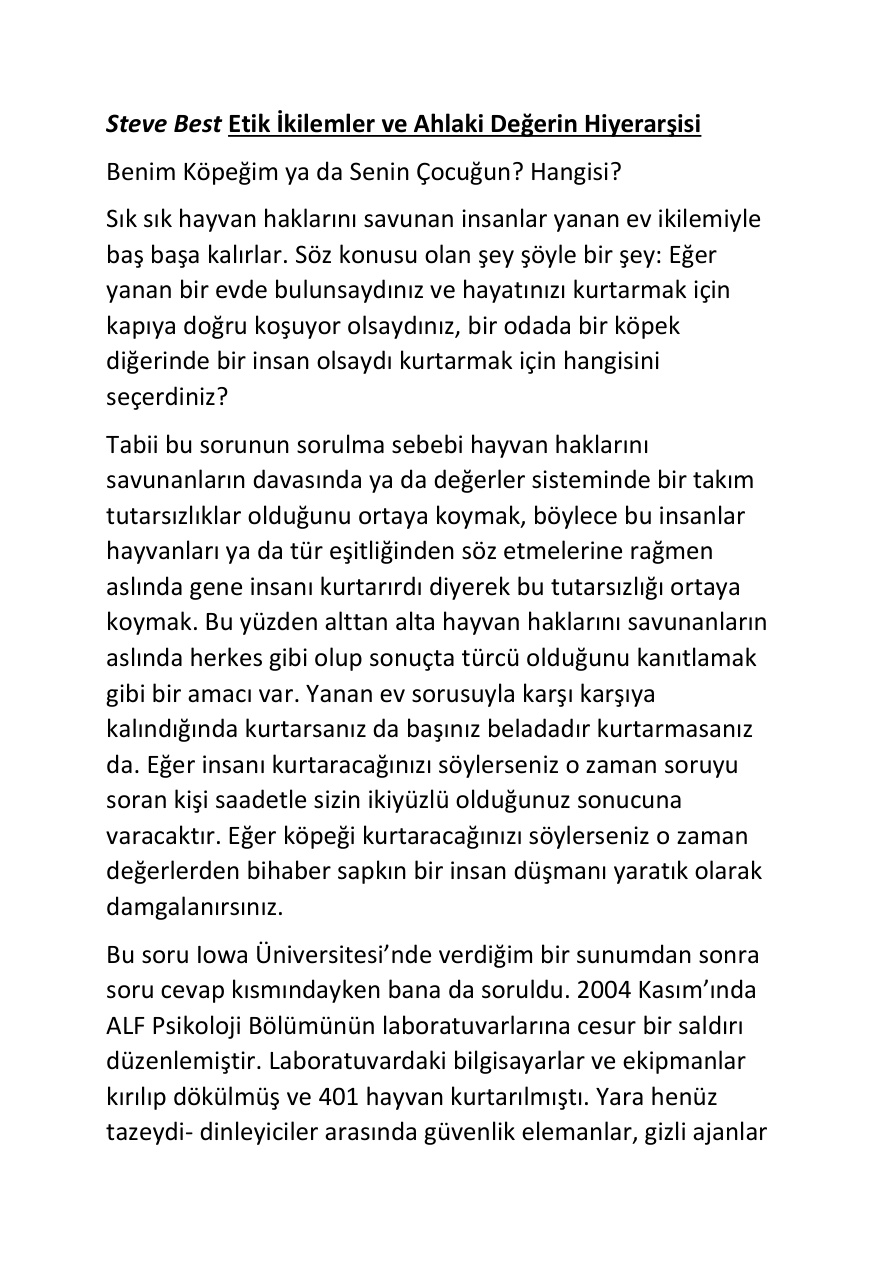 Etik İkilemler ve Ahlaki Değerin Hiyerarşisi PDF – Steve Best
