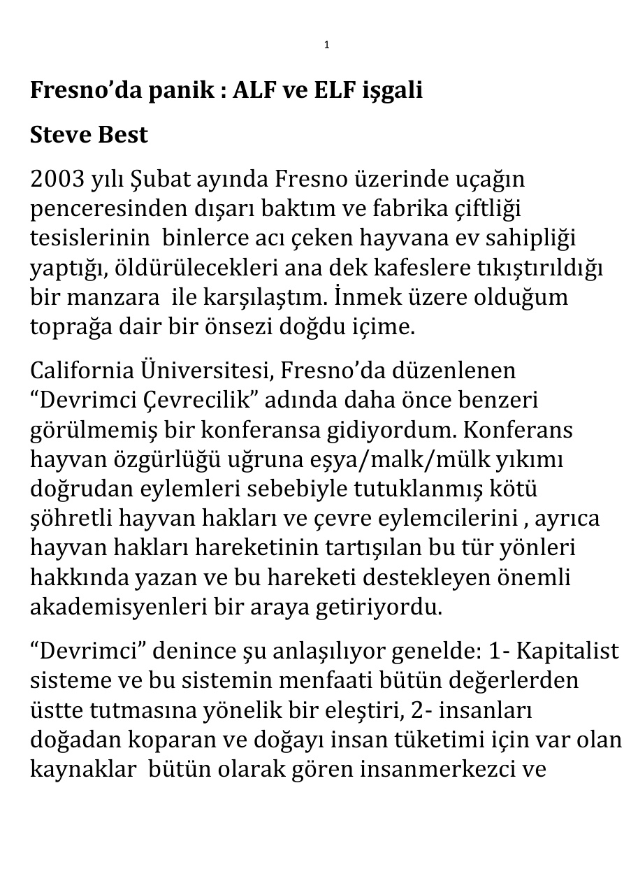Fresno’da panik; ALF ve ELF işgali PDF – Steve Best