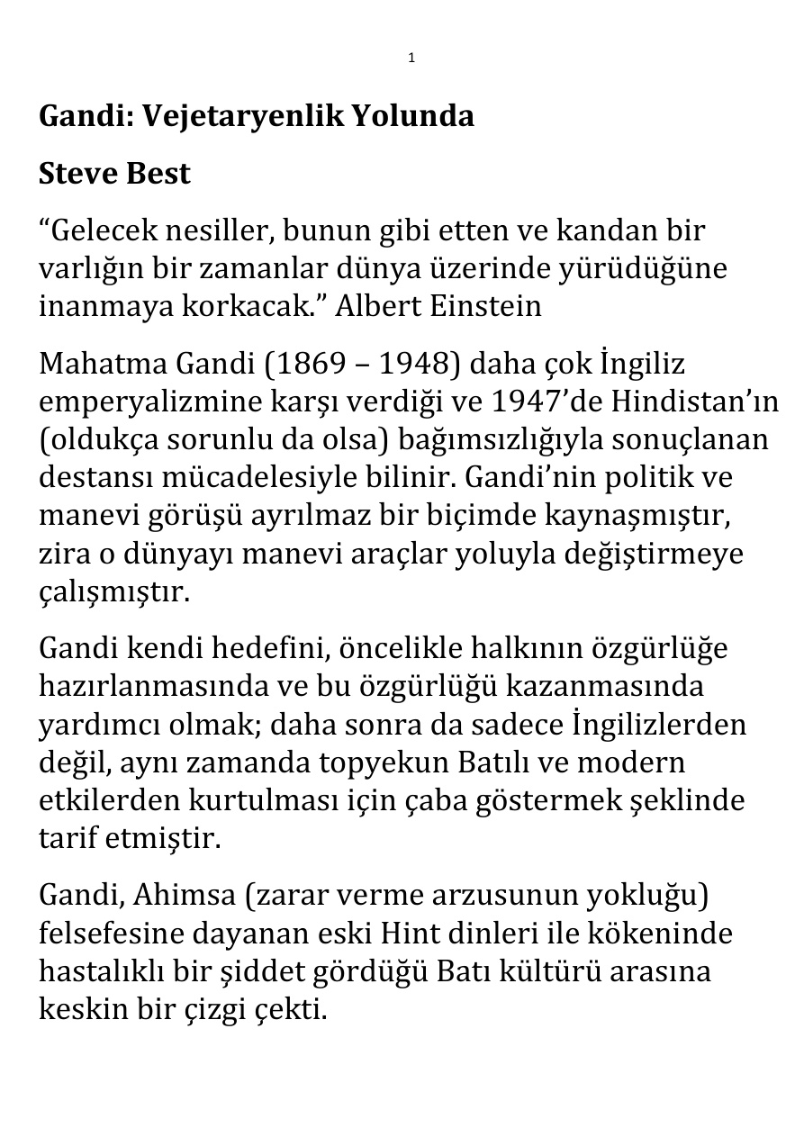 Gandi; Vejetaryenlik Yolunda PDF – Steve Best