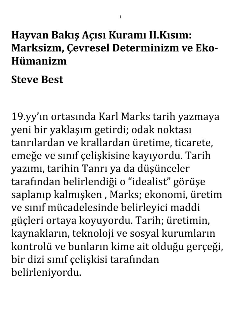 Hayvan Bakış Açısı Kuramı II.Kısım; Marksizm, Çevresel Determinizm ve Eko-Hümanizm PDF - Steve Best 13 Steve Best Hayvan Bakış Açısı Kuramı II.Kısım; Marksizm, Çevresel Determinizm ve Eko Hümanizm Kitap Kapağı