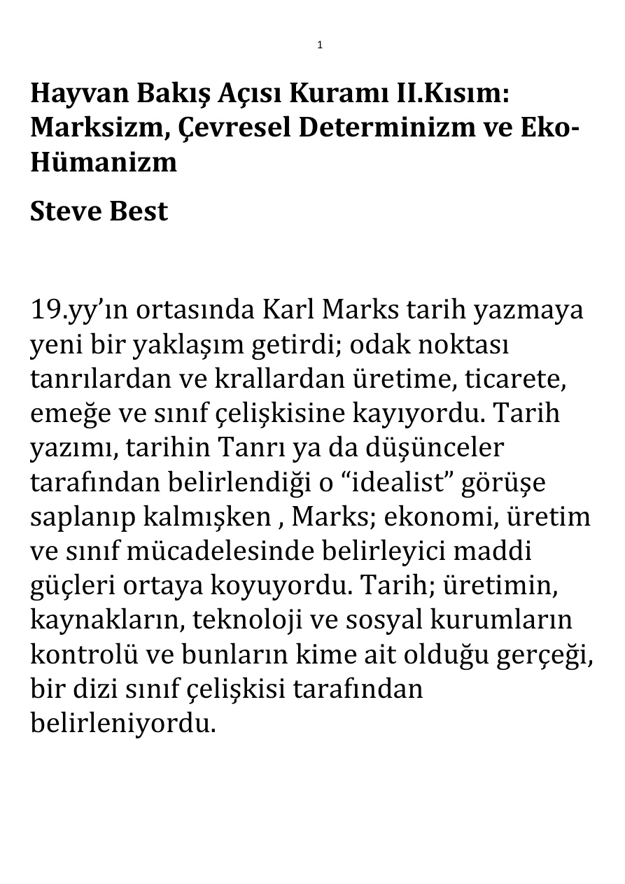 Hayvan Bakış Açısı Kuramı II.Kısım; Marksizm, Çevresel Determinizm ve Eko-Hümanizm PDF – Steve Best
