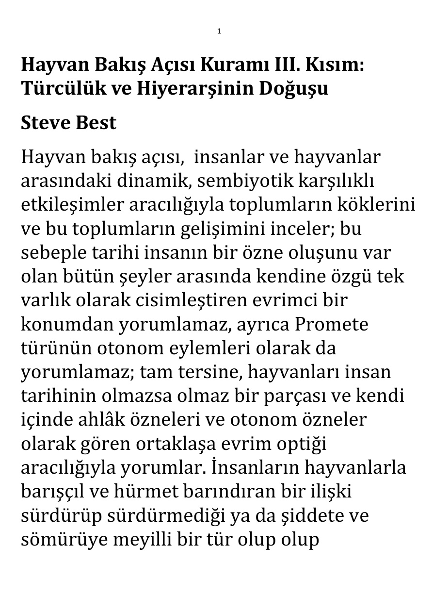 Hayvan Bakış Açısı Kuramı III. Kısım; Türcülük ve Hiyerarşinin Doğuşu PDF – Steve Best