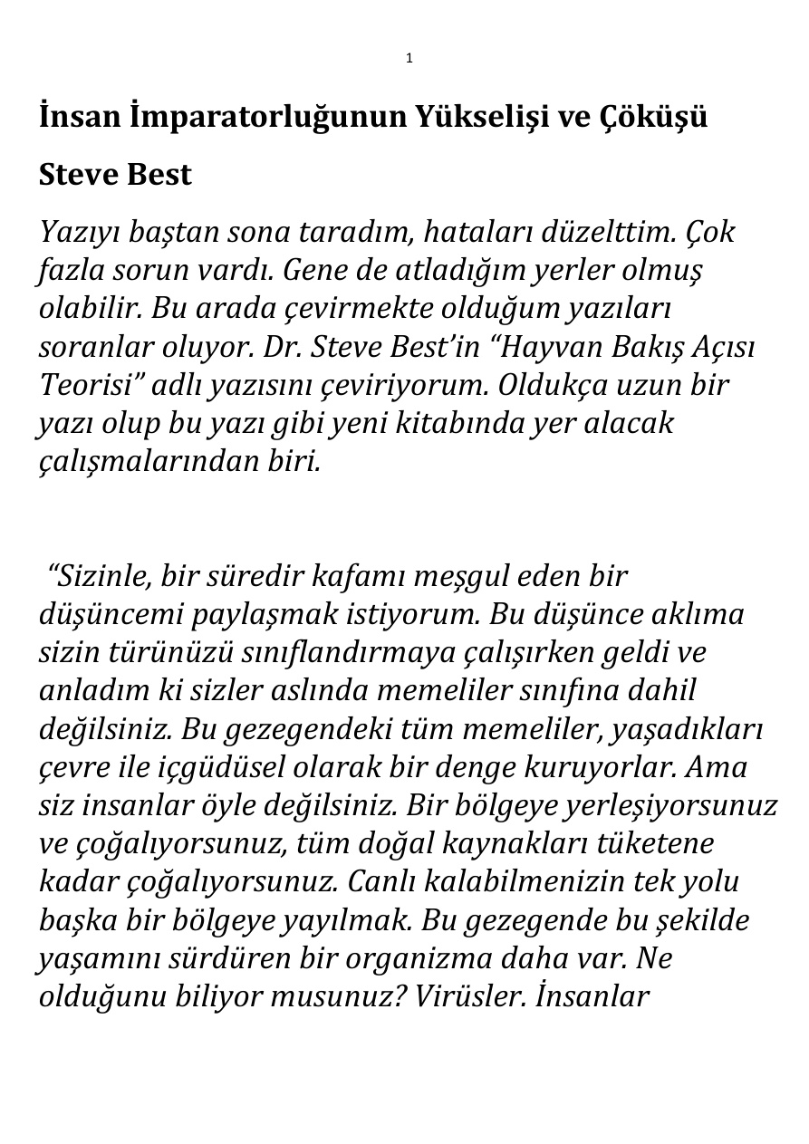 İnsan İmparatorluğunun Yükselişi ve Çöküşü PDF – Steve Best